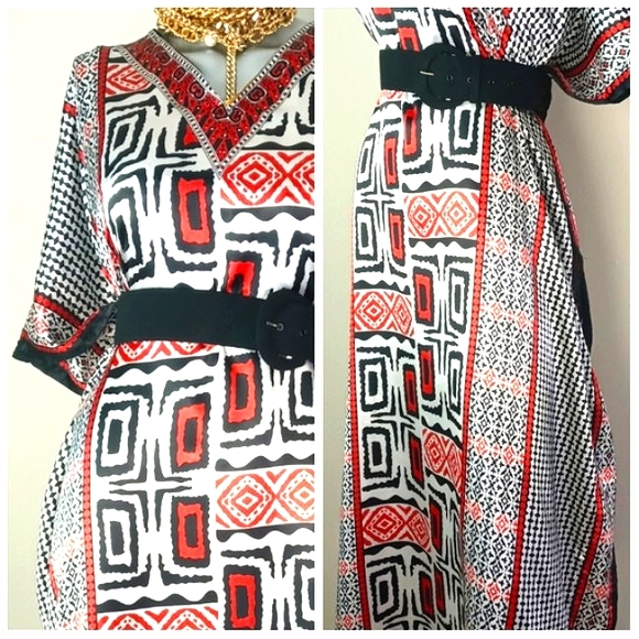 EY Signature Tribal Vibrant Flowy Relaxed Lagenlook Kaftan Maxi Dress - Picture 9 of 14